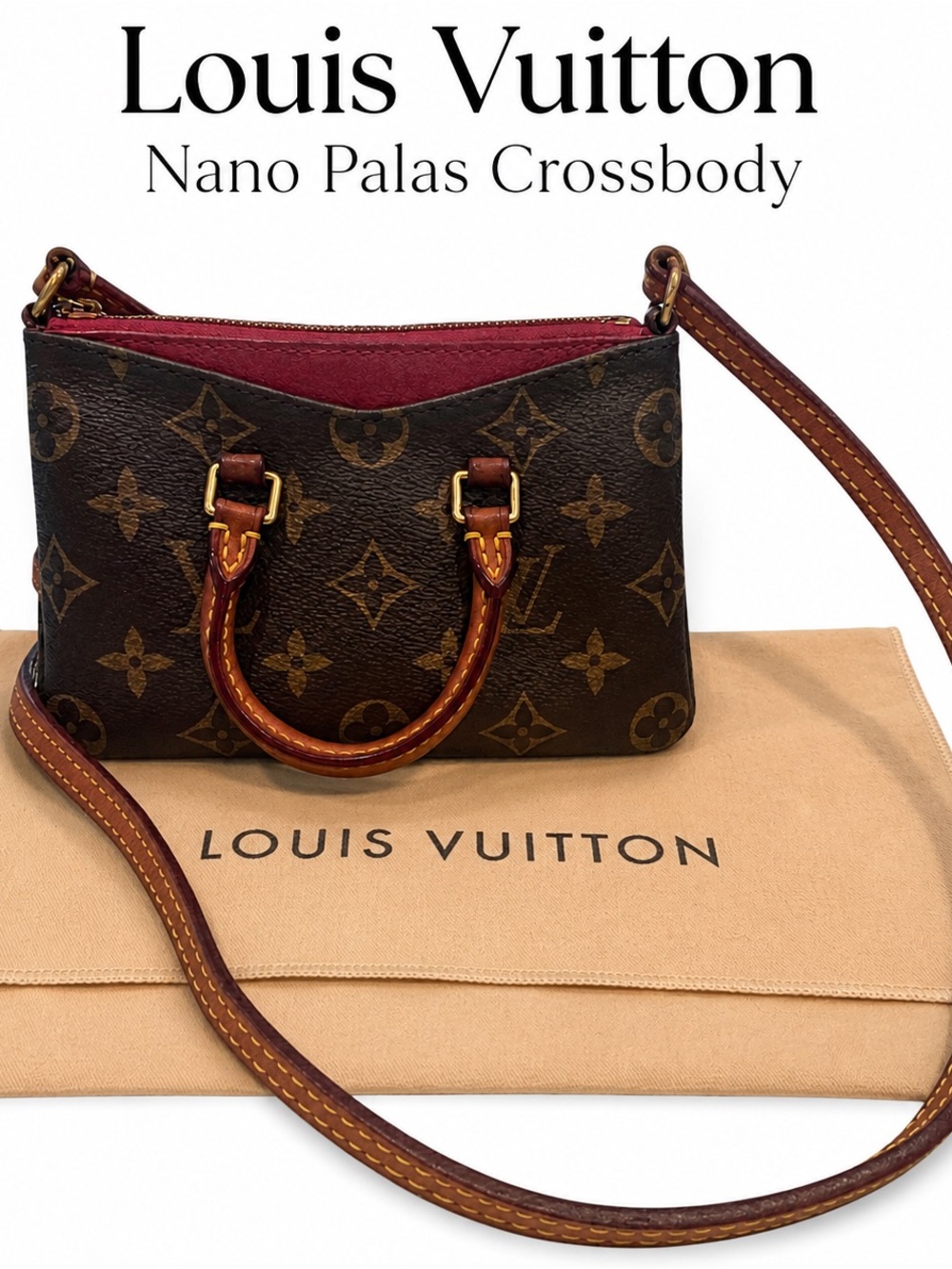 ❤️‍🔥FLASHsAle❤️‍🔥Louis Vuitton NANO Palas Crossbody in Monogram & Red $1289